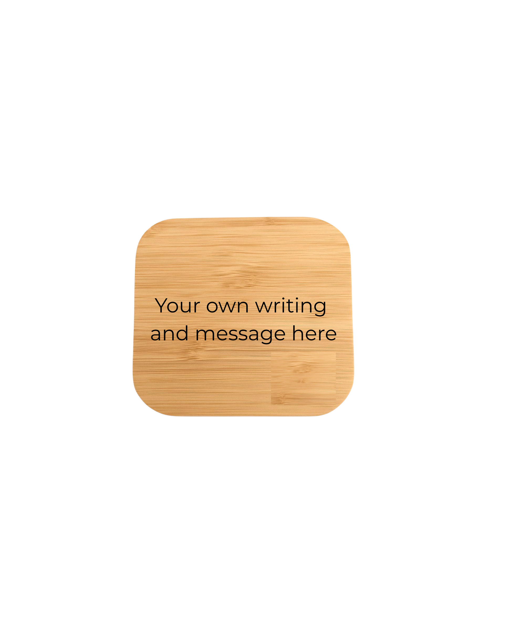 Wooden wireless charger  with space for personal text on a white background